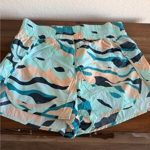 Athletic Women's Aqua Wave Print Running Shorts